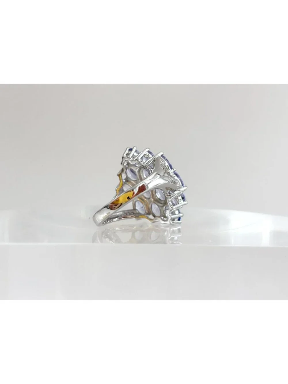 Tanzanite Gemstone Cluster Blooming Floral Sterling Silver 925 Vintage Ring sz 7